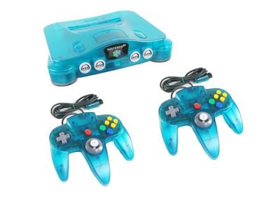 Image Console NINTENDO Nintendo 64 Bleu transparent + 2 manettes