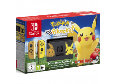 Image Console NINTENDO Switch Noir Let's Go, Pikachu Pikachu & Évoli + 2 manettes Jaune & Marron + PokéBall Plus