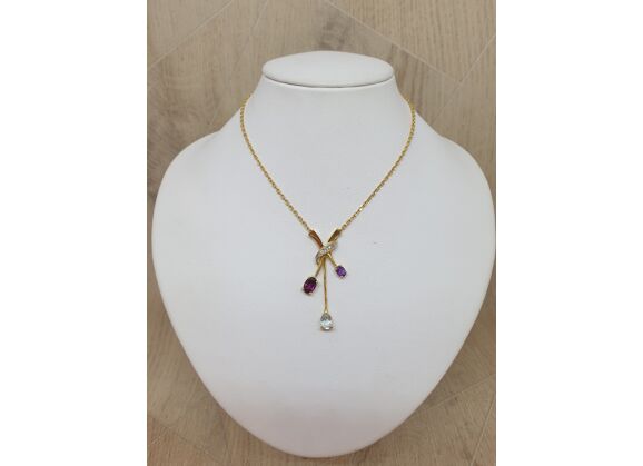 Image Collier Or Jaune Diamant Topaze Améthyste Tourmaline