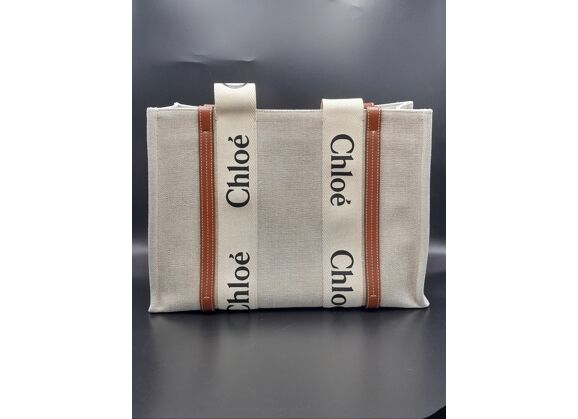Image Sac à main CHLOE Woody Porté épaule Tissu Beige