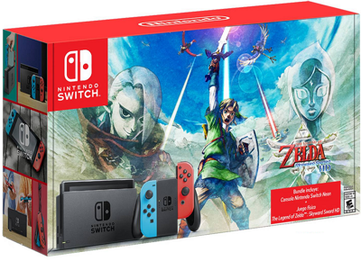 Image Console NINTENDO Switch Noir 32 Go + 2 Joy Con Bleu Néon & Rouge Néon + The Legend Of Zelda Skyward Sword HD