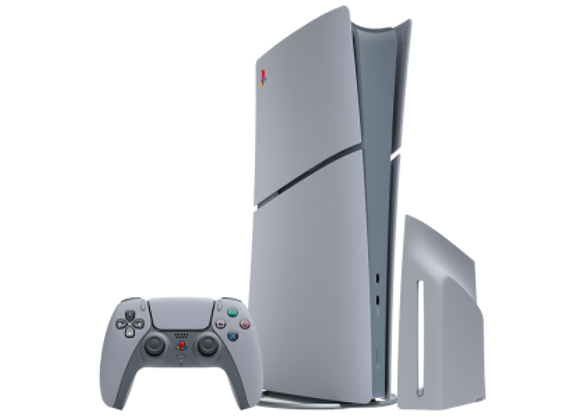 Image Console SONY PS5 Slim Digital Edition 30ème Anniversaire Gris 1 To + 1 manette + Socle + Coque pour lecteur CD