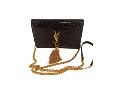 Image Sac à main YVES SAINT LAURENT kate tassel small cuir embossé croco Porté croisé Noir