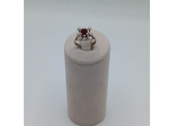 Image Bague Or blanc Diamant Pierre rouge