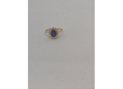 Image Bague Or jaune Pierre bleue Pierre blanche