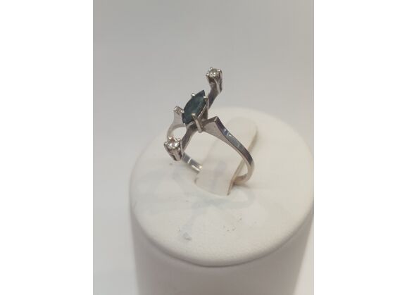 Image Bague Or blanc Diamant Pierre verte