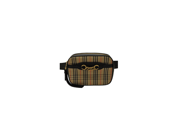 Image Sac à main BURBERRY Toile 1983 Check Banane Tissu Beige, noir et rouge
