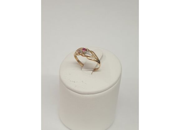 Image Bague Or jaune Or blanc Pierre rouge Sans