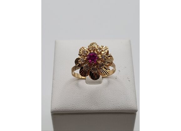 Image Bague Or jaune Pierre rose Pierre blanche