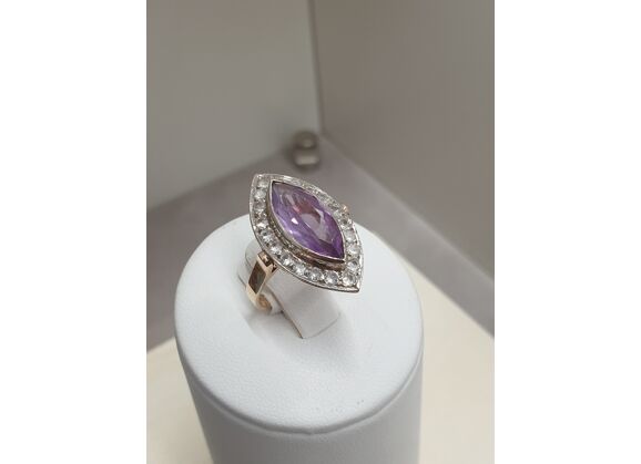 Image Bague Or jaune Pierre violette Pierre verte