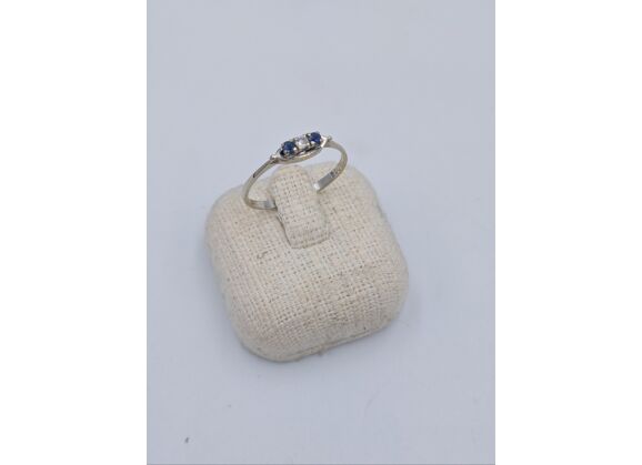 Image Bague Or gris Diamant Pierre bleue