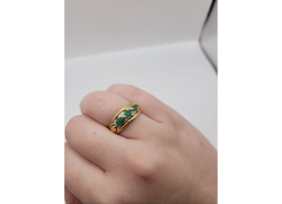 Image Bague Or jaune Pierre verte Diamant