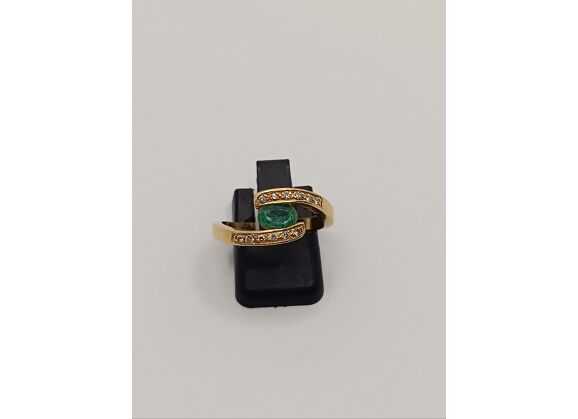 Image Bague Or jaune Diamant Emeraude
