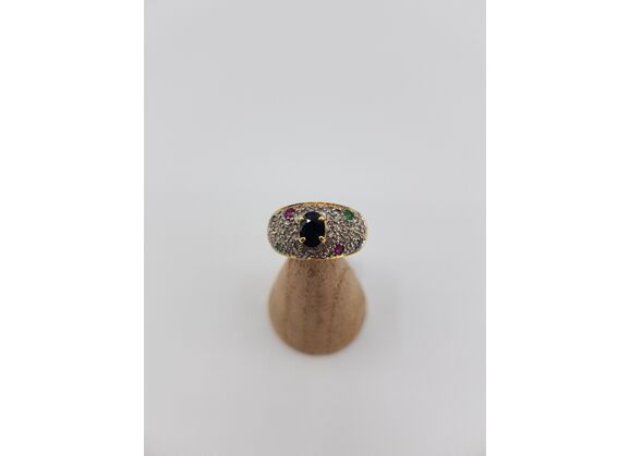 Image Bague Or jaune Diamant Pierre bleue