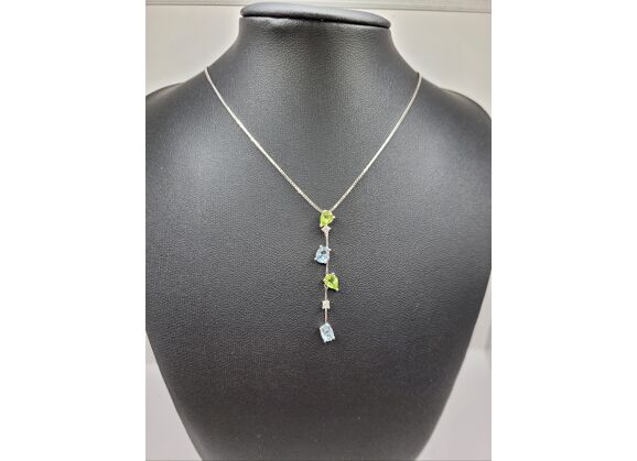 Image Collier Or gris Pierre bleue Pierre verte