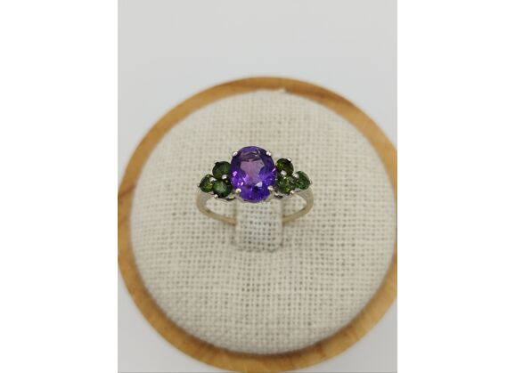Image Bague Or gris Améthyste Péridot