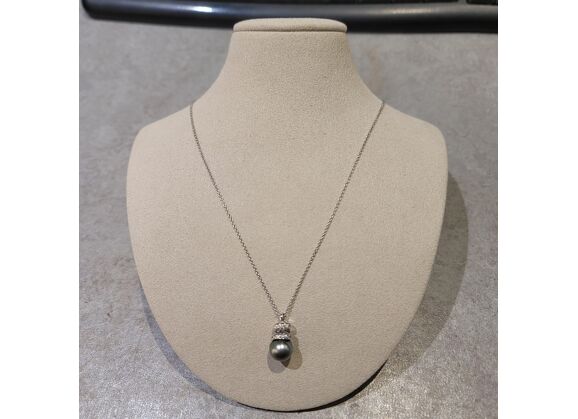 Image Collier Or blanc Perle de culture Diamant