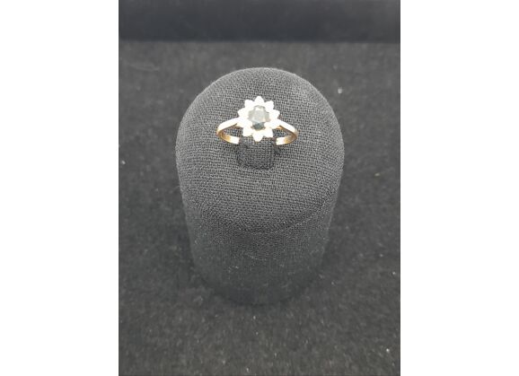 Image Bague Or jaune Pierre bleue Pierre blanche