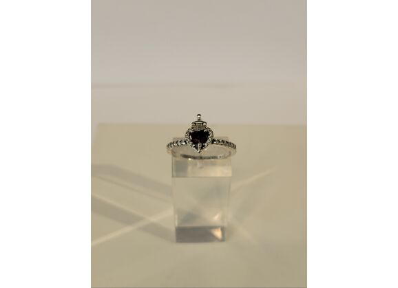 Image Bague Argent Pierre rouge Pierre blanche