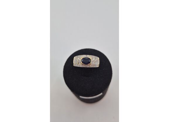 Image Bague Or jaune Diamant Pierre bleue