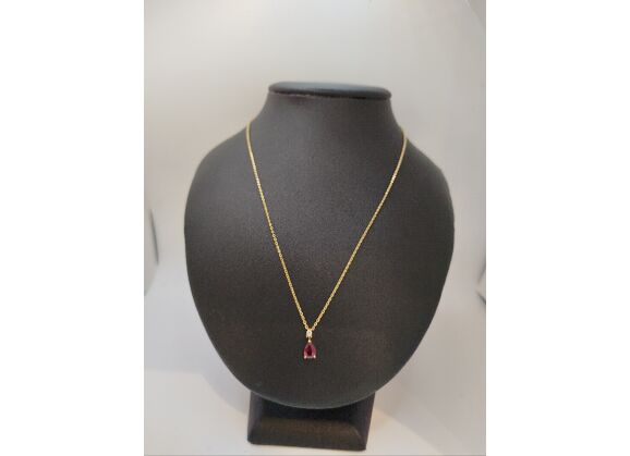 Image Collier Or jaune Pierre rouge Pierre blanche