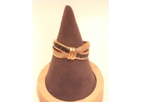 Image Bague Or jaune Pierre bleue Pierre blanche