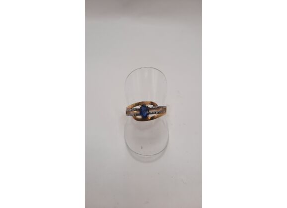Image Bague Or jaune Pierre bleue Oxyde de zirconium