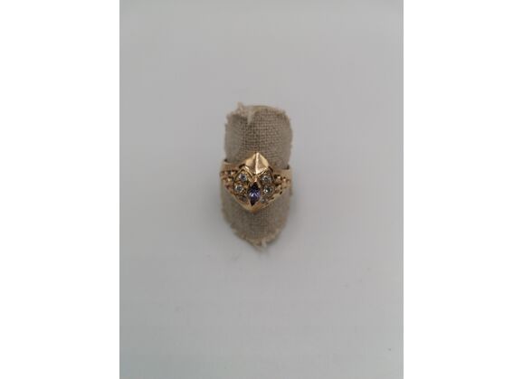 Image Bague Or jaune Pierre violette Pierre blanche