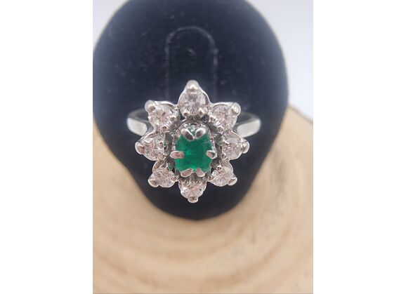 Image Bague Or blanc Emeraude Diamant