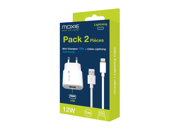 Image Chargeur USB MOXIE MOXIE Pack Mini Chargeur 12W + Câble Lightning