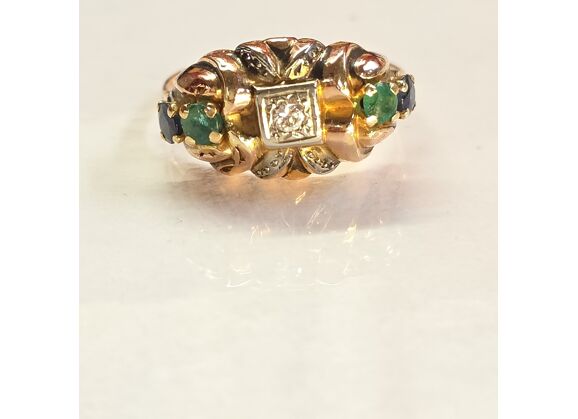 Image Bague Or jaune Diamant Pierre verte