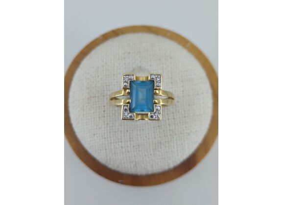 Image Bague Or jaune Pierre bleue Diamant
