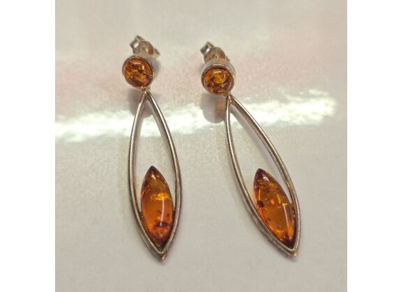 Image Boucles d'oreilles Pendantes Argent Ambre
