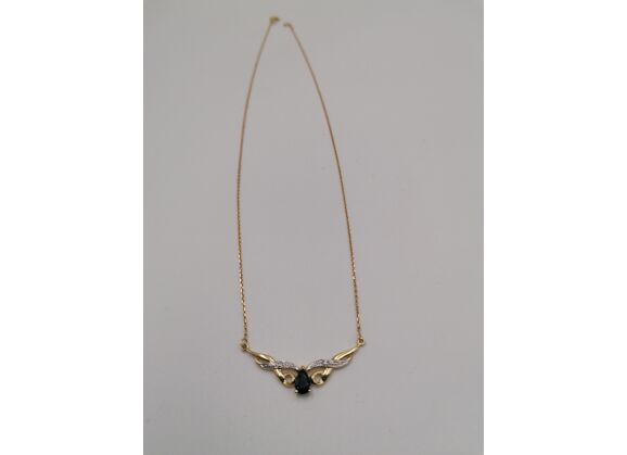 Image Collier Or jaune Pierre bleue Pierre blanche