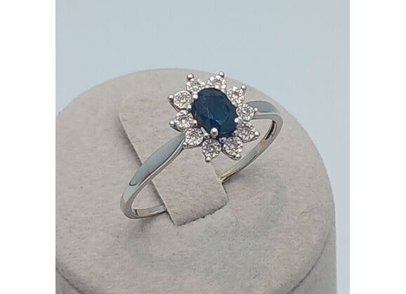 Image Bague Or blanc Oxyde de zirconium Pierre bleue