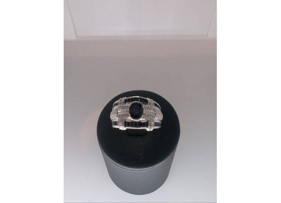 Image Bague Or blanc Saphirs Diamants